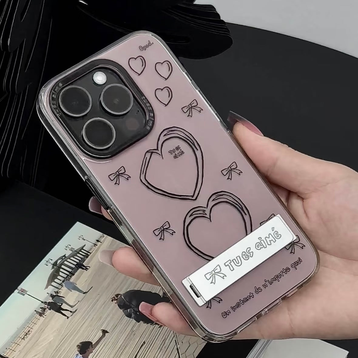 Amour Bow & Heart iPhone Case With Phone Stand