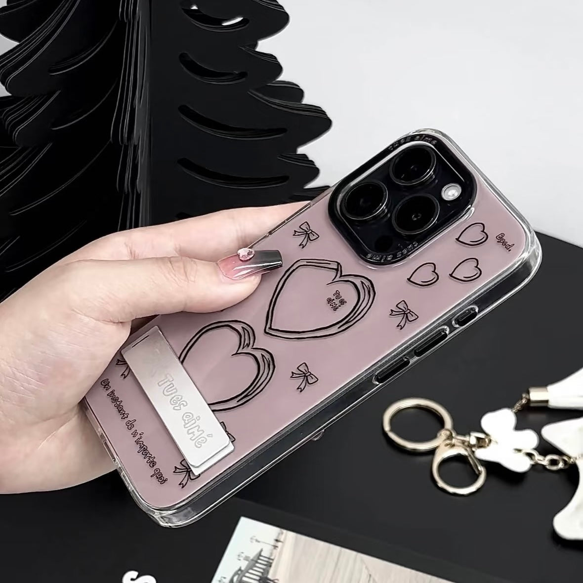 Amour Bow & Heart iPhone Case With Phone Stand