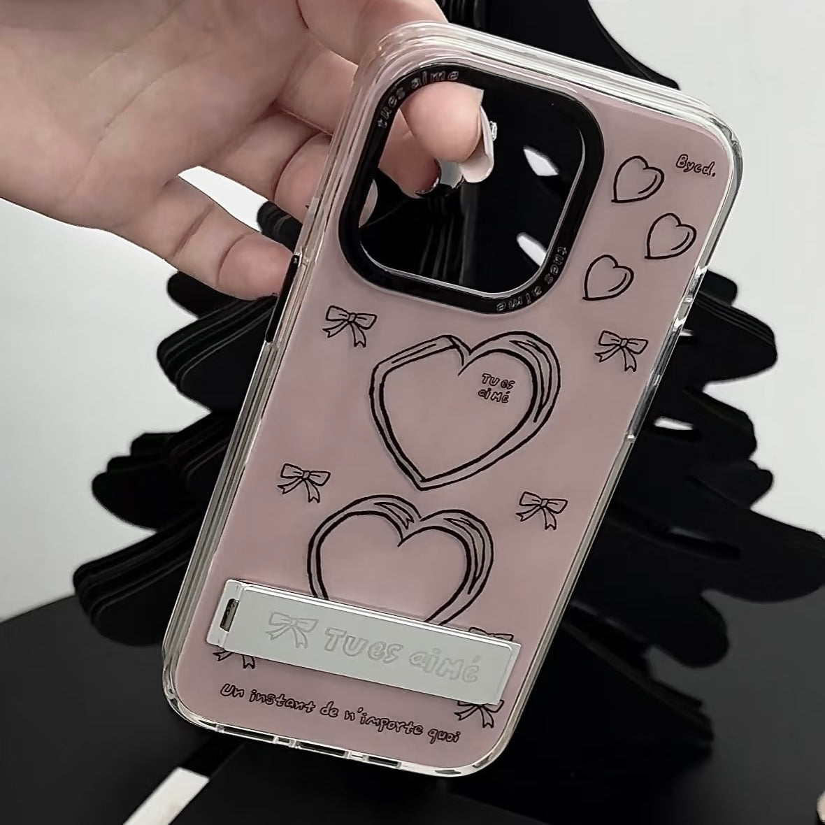 Amour Bow & Heart iPhone Case With Phone Stand
