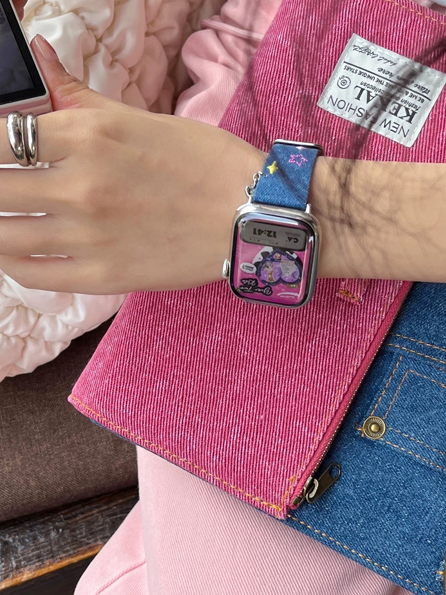 Y2K Denim Embroidered Apple Watch Band