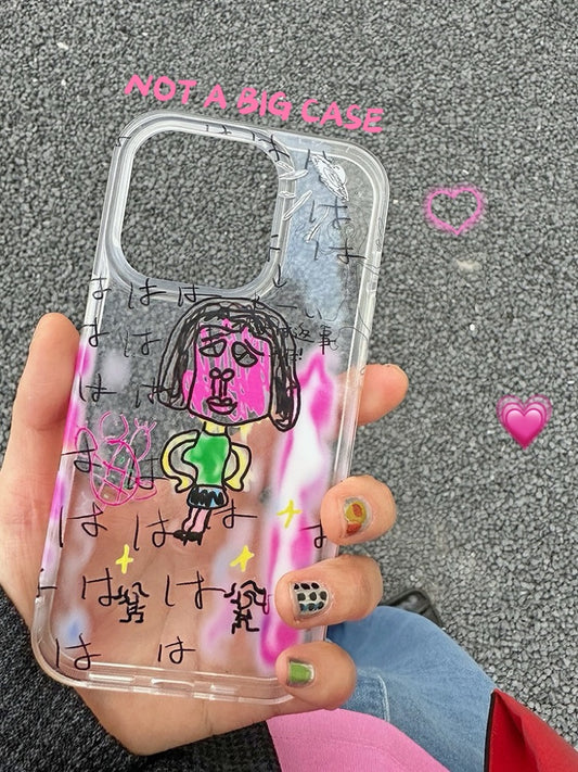 Hand-drawn Girl Clear iPhone Case