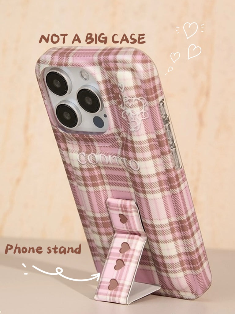 Pink Tartan Pillow iPhone Case With Phone Stand