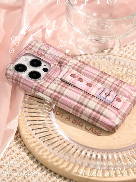 Pink Tartan Pillow iPhone Case With Phone Stand